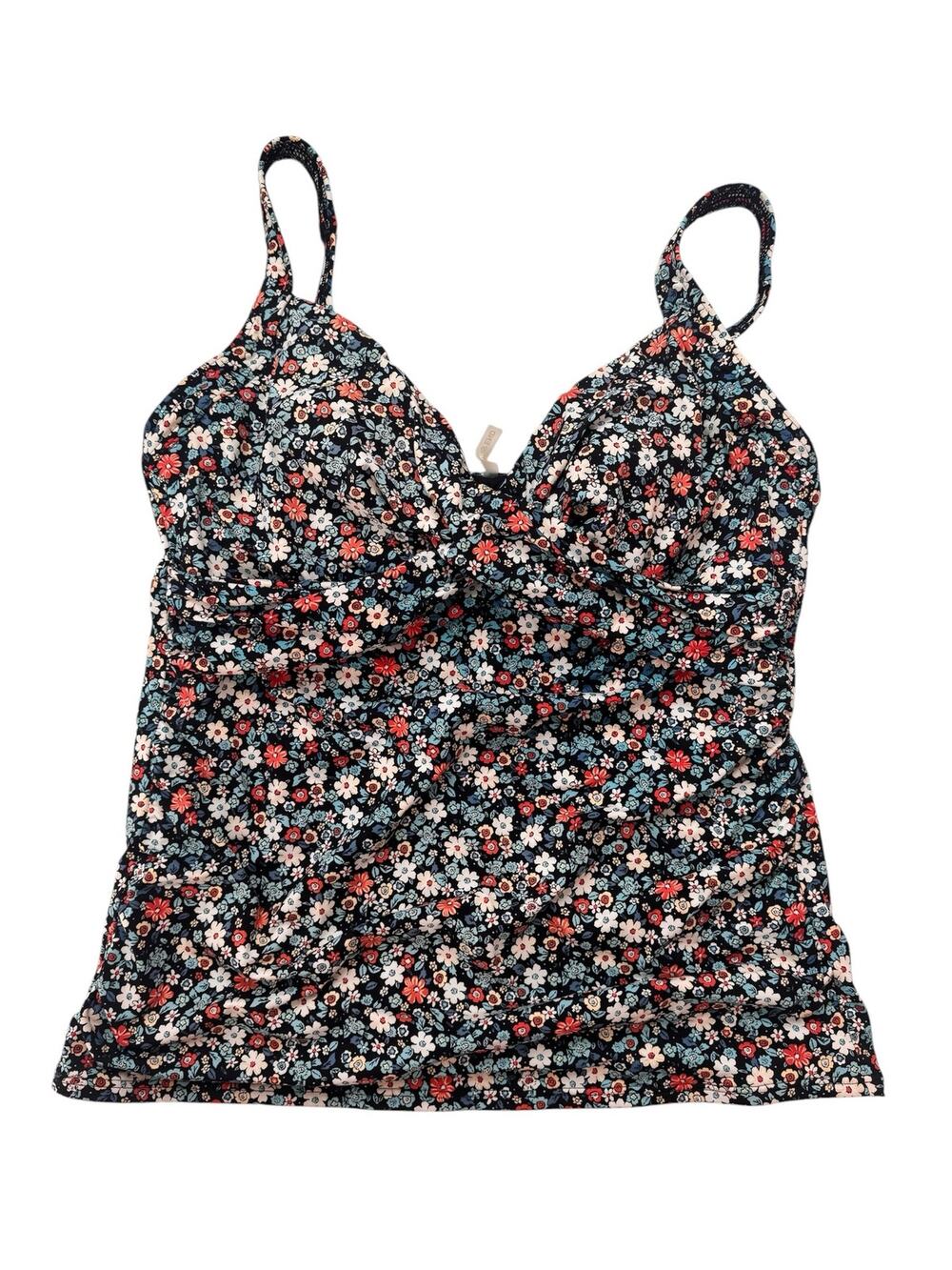 LANDS END Sweetheart Wrap Underwire Tankini Top Cottage Floral Sz 14 Black Blue